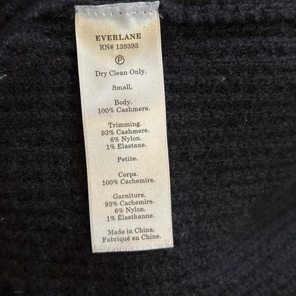 Everlane Size S 100% Cashmere Sweater Crewneck Navy Blue Grid Textured - Picture 5 of 5